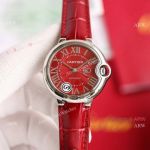 Copy Balloon Bleu Cartier Citizen Watch Red Dial Red Leather Strap